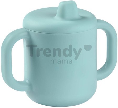 Hrnček pre bábätká Silicone Learning Cup Blue Beaba s vrchnákom na učenie sa piť od 8 mes modrý