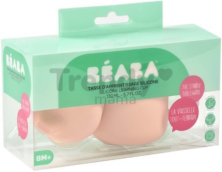 Hrnček pre bábätká Silicone Learning Cup Pink Beaba s vrchnákom na učenie sa piť od 8 mes ružový