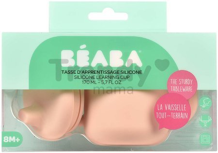 Hrnček pre bábätká Silicone Learning Cup Pink Beaba s vrchnákom na učenie sa piť od 8 mes ružový