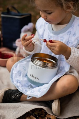 Jedálenská súprava On-the-go Mealtime Beaba Windy Blue s izotermickou taškou a pohárom s termoskou na jedlo a lyžičkou na kŕmenie sivo-modrá od 8 mes