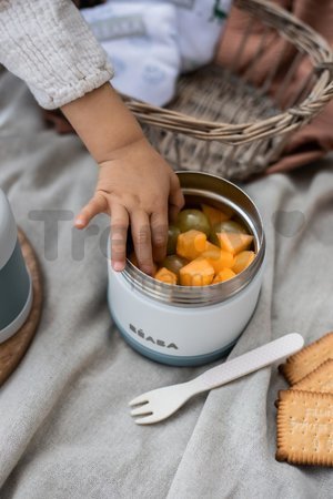 Jedálenská súprava On-the-go Mealtime Beaba Windy Blue s izotermickou taškou a pohárom s termoskou na jedlo a lyžičkou na kŕmenie sivo-modrá od 8 mes