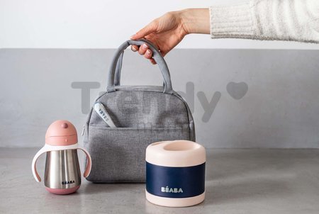 Jedálenská súprava On-the-go Mealtime Beaba Old Pink s izotermickou taškou a pohárom s termoskou na jedlo a lyžičkou na kŕmenie sivo-ružová od 8 mes