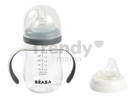 Fľaša Bidon na učenie pitia 2in1 Training Bottle Beaba Mineral Grey 210 ml sivá od 4 mes