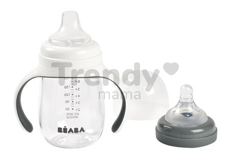 Fľaša Bidon na učenie pitia 2in1 Training Bottle Beaba Mineral Grey 210 ml sivá od 4 mes