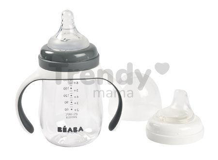 Fľaša Bidon na učenie pitia 2in1 Training Bottle Beaba Mineral Grey 210 ml sivá od 4 mes