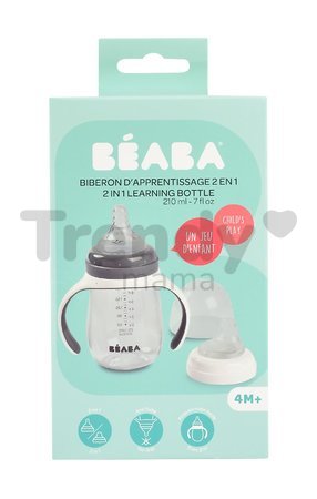 Fľaša Bidon na učenie pitia 2in1 Training Bottle Beaba Mineral Grey 210 ml sivá od 4 mes