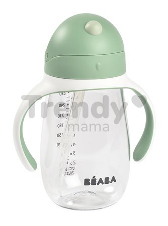 Fľaša Bidon na učenie pitia Straw Cup Beaba Sage Green 300 ml so slamkou zelená od 8 mes