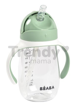 Fľaša Bidon na učenie pitia Straw Cup Beaba Sage Green 300 ml so slamkou zelená od 8 mes