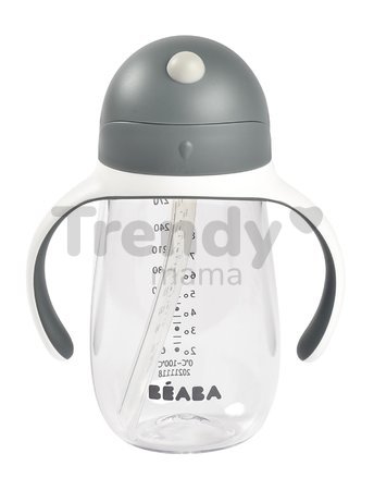 Fľaša Bidon na učenie pitia Straw Cup Beaba Mineral Grey 300 ml so slamkou sivá od 8 mes