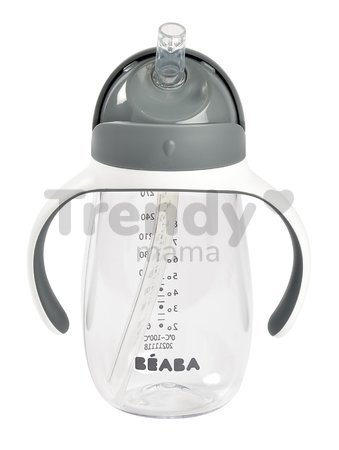 Fľaša Bidon na učenie pitia Straw Cup Beaba Mineral Grey 300 ml so slamkou sivá od 8 mes