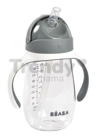 Fľaša Bidon na učenie pitia Straw Cup Beaba Mineral Grey 300 ml so slamkou sivá od 8 mes