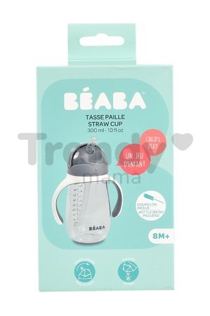 Fľaša Bidon na učenie pitia Straw Cup Beaba Mineral Grey 300 ml so slamkou sivá od 8 mes