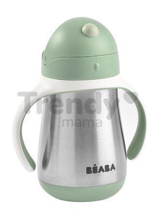 Fľaša Bidon s dvojitými stenami Stainless Steel Straw Cup Beaba Sage Green 250 ml z nehrdzavejúcej ocele zelená od 8 mes