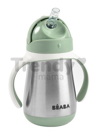 Fľaša Bidon s dvojitými stenami Stainless Steel Straw Cup Beaba Sage Green 250 ml z nehrdzavejúcej ocele zelená od 8 mes