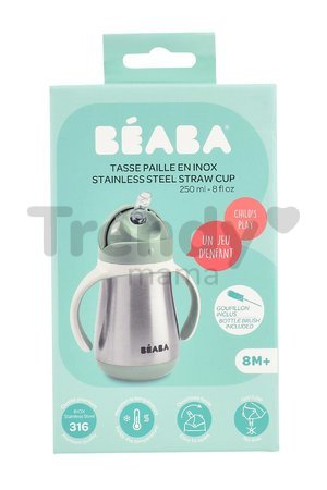 Fľaša Bidon s dvojitými stenami Stainless Steel Straw Cup Beaba Sage Green 250 ml z nehrdzavejúcej ocele zelená od 8 mes