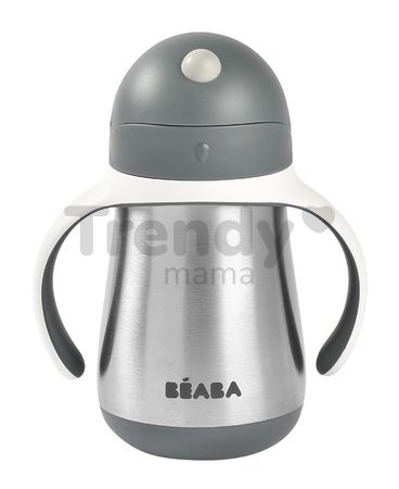 Fľaša Bidon s dvojitými stenami Stainless Steel Straw Cup Beaba Mineral Grey 250 ml z nehrdzavejúcej ocele sivá od 8 mes