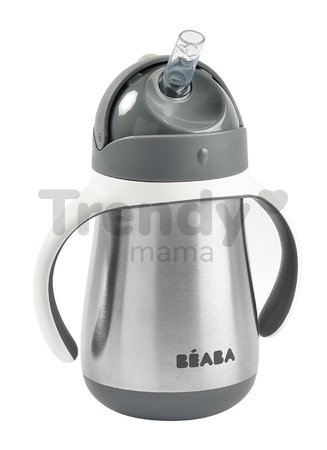 Fľaša Bidon s dvojitými stenami Stainless Steel Straw Cup Beaba Mineral Grey 250 ml z nehrdzavejúcej ocele sivá od 8 mes