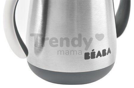 Fľaša Bidon s dvojitými stenami Stainless Steel Straw Cup Beaba Mineral Grey 250 ml z nehrdzavejúcej ocele sivá od 8 mes