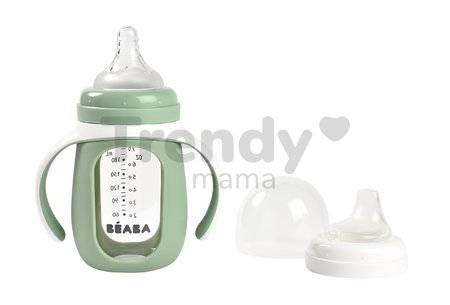 Fľaša Bidon na učenie pitia 2in1 Training Bottle Beaba Sage Green 210 ml so silikónovým obalom zelená od 4 mes