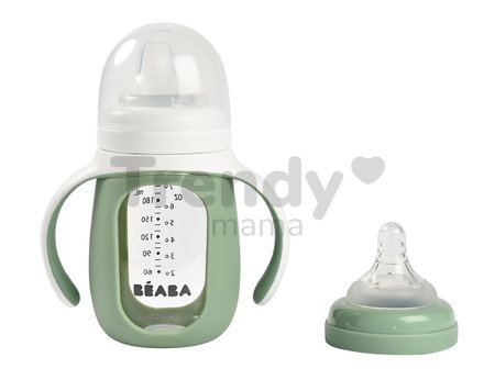 Fľaša Bidon na učenie pitia 2in1 Training Bottle Beaba Sage Green 210 ml so silikónovým obalom zelená od 4 mes
