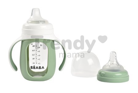 Fľaša Bidon na učenie pitia 2in1 Training Bottle Beaba Sage Green 210 ml so silikónovým obalom zelená od 4 mes