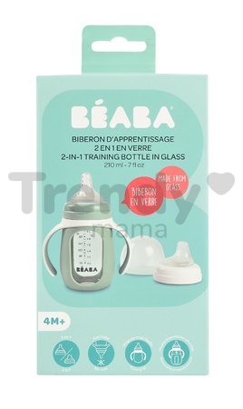 Fľaša Bidon na učenie pitia 2in1 Training Bottle Beaba Sage Green 210 ml so silikónovým obalom zelená od 4 mes