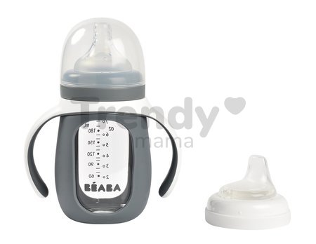 Fľaša Bidon na učenie pitia 2in1 Training Bottle Beaba Mineral Grey 210 ml so silikónovým obalom sivá od 4 mes