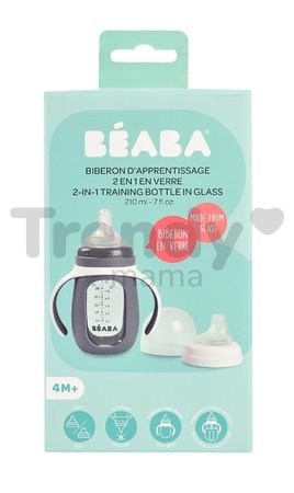 Fľaša Bidon na učenie pitia 2in1 Training Bottle Beaba Mineral Grey 210 ml so silikónovým obalom sivá od 4 mes