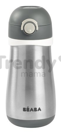 Fľaša Bidon s dvojitými stenami Stainless Steel Bottle Beaba Mineral Grey 350 ml z nehrdzavejúcej ocele sivá od 18 mes