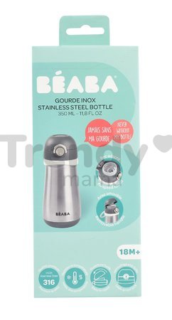 Fľaša Bidon s dvojitými stenami Stainless Steel Bottle Beaba Mineral Grey 350 ml z nehrdzavejúcej ocele sivá od 18 mes