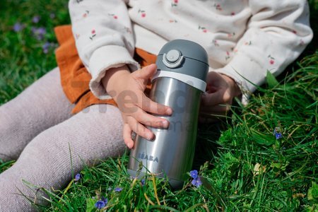 Fľaša Bidon s dvojitými stenami Stainless Steel Bottle Beaba Mineral Grey 350 ml z nehrdzavejúcej ocele sivá od 18 mes