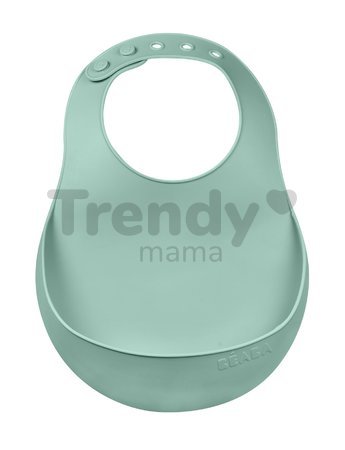 Podbradník pre deti Silicone Bib Beaba Sage Green z mäkkého silikónu a gombíkmi zelený od 4 mes