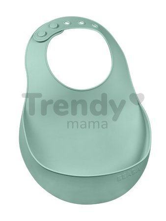 Podbradník pre deti Silicone Bib Beaba Sage Green z mäkkého silikónu a gombíkmi zelený od 4 mes