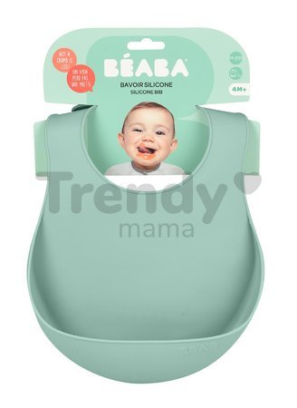 Podbradník pre deti Silicone Bib Beaba Sage Green z mäkkého silikónu a gombíkmi zelený od 4 mes