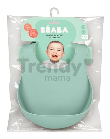 Podbradník pre deti Silicone Bib Beaba Sage Green z mäkkého silikónu a gombíkmi zelený od 4 mes