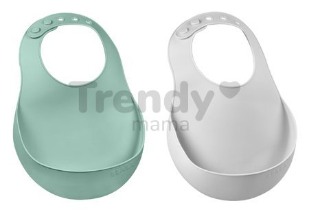 Podbradníky pre deti Silicone Bib Beaba Light Mist & Sage Green z mäkkého silikónu a gombíkmi 2 kusy od 4 mes