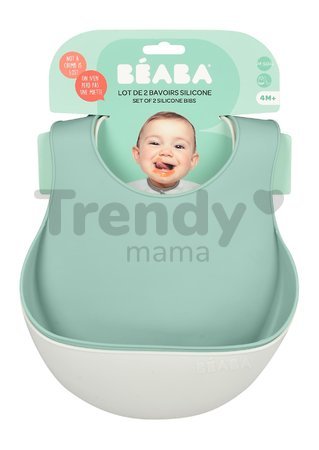 Podbradníky pre deti Silicone Bib Beaba Light Mist & Sage Green z mäkkého silikónu a gombíkmi 2 kusy od 4 mes