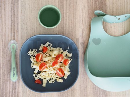 Jedálenská súprava Silicone Meal Set Beaba Mineral zo silikónu 4 dielna sivo-oranžovo-zelená od 4 mes
