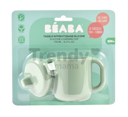 Hrnček pre bábätká Silicone Learning Cup Beaba Sage Green s vrchnákom na učenie sa piť zelený od 8 mes