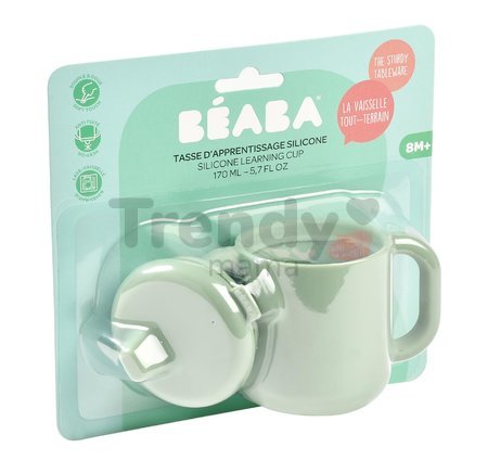 Hrnček pre bábätká Silicone Learning Cup Beaba Sage Green s vrchnákom na učenie sa piť zelený od 8 mes