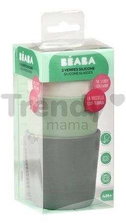 Poháre pre bábätká Silicone Glass Set Beaba Grey Sage & Mineral zo silikónu 3 kusy od 4 mes