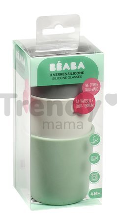 Poháre pre bábätká Silicone Glass Set Beaba Grey Sage & Mineral zo silikónu 3 kusy od 4 mes