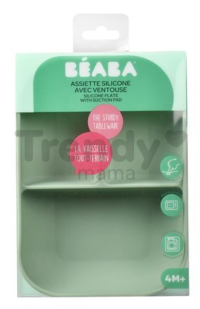 Tanier pre bábätká Silicone Suction Plate Beaba Sage Green zo silikónu rozdelený zelený od 4 mes