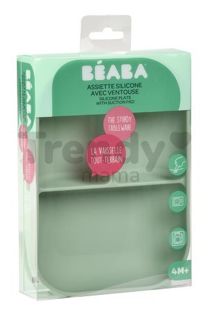 Tanier pre bábätká Silicone Suction Plate Beaba Sage Green zo silikónu rozdelený zelený od 4 mes