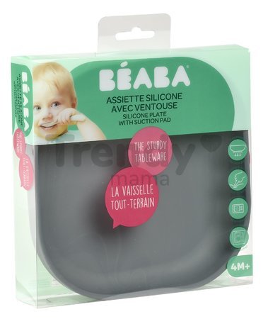 Tanier pre bábätká Silicone Suction Plate Beaba Mineral Grey zo silikónu sivý od 4 mes