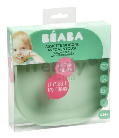 Tanier pre bábätká Silicone Suction Plate Beaba Sage Green zo silikónu zelený od 4 mes