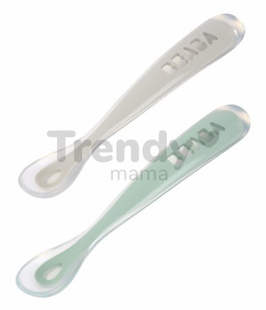 Ergonomické lyžičky 1st Age Silicone Spoons Beaba Grey & Sage zo silikónu na samostatné jedenie 2 kusy od 4 mes