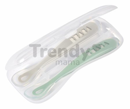 Ergonomické lyžičky 1st Age Silicone Spoons Beaba Grey & Sage zo silikónu na samostatné jedenie 2 kusy od 4 mes