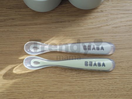 Ergonomické lyžičky 1st Age Silicone Spoons Beaba Grey & Sage zo silikónu na samostatné jedenie 2 kusy od 4 mes