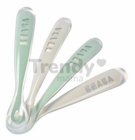 Ergonomické lyžičky 1st Age Silicone Spoons Beaba Grey & Sage zo silikónu na samostatné jedenie 4 kusy od 4 mes